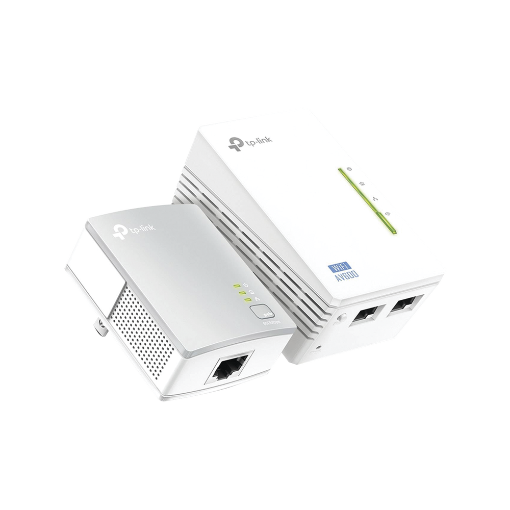 Kit Adaptador PowerLine Inalámbrico 300Mbps, 2 Puertos 10/100 Mbps, HomePlug AV, Plug and Play, WiFi Clon.