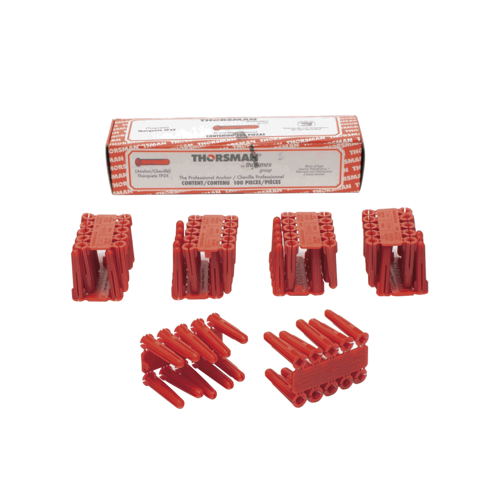 Taquete de 1/4 plástico paquete de 100 piezas para fijar objetos con tornillo en muros y techos de concreto o superficies sólidas, compatible con tornillo TH10X de 10 x 1 1/2" (1103-03100)