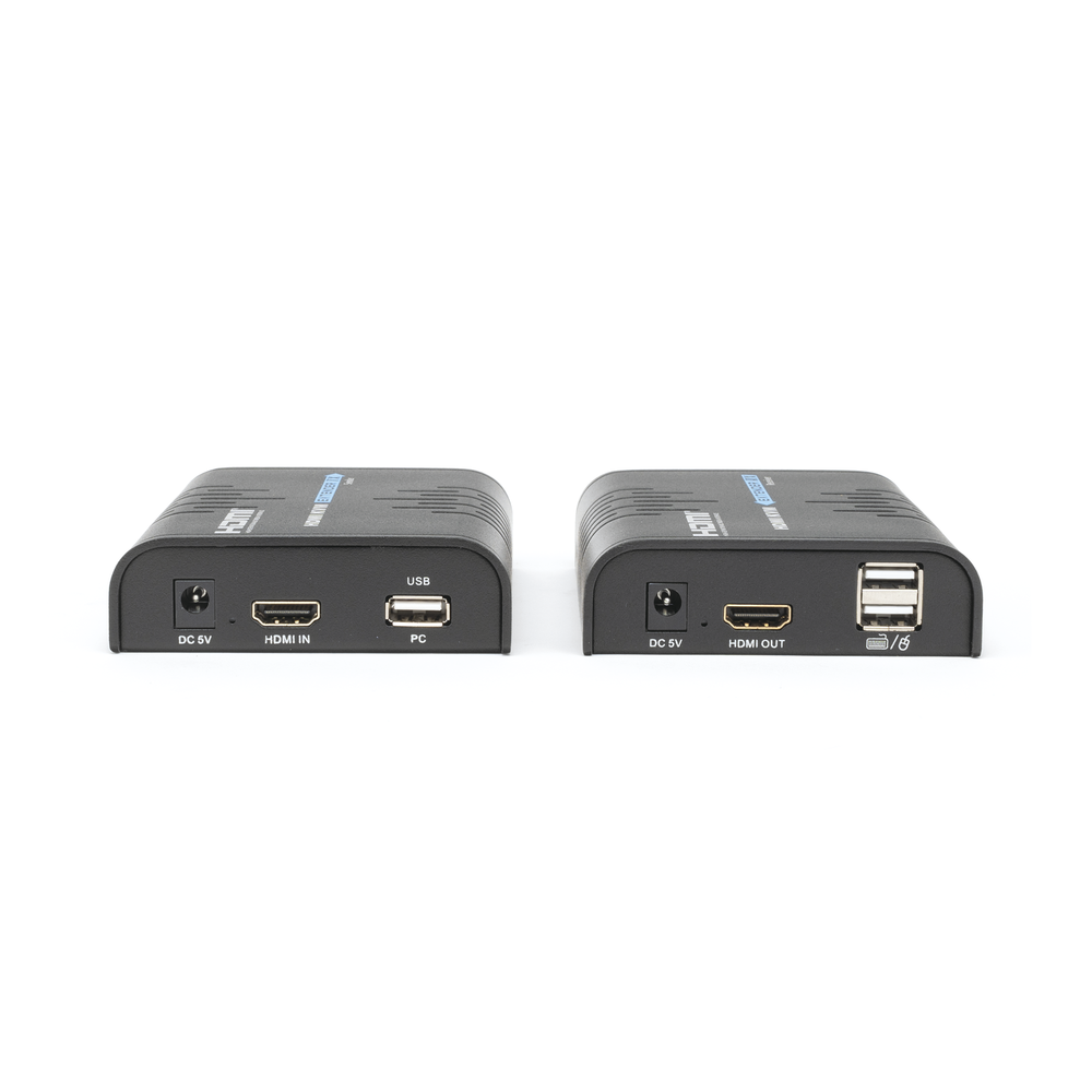 Kit extensor KVM (HDMI y USB) hasta 120 metros / Resolución 1080P @ 60 Hz/ Soporta Cables de red STP y UTP CAT5/5E/6 / HDMI 1.3 / HDCP 1.2 / PCM / Transmite el Video, Mouse, Teclado y Controla tu DVR vía USB a distancia