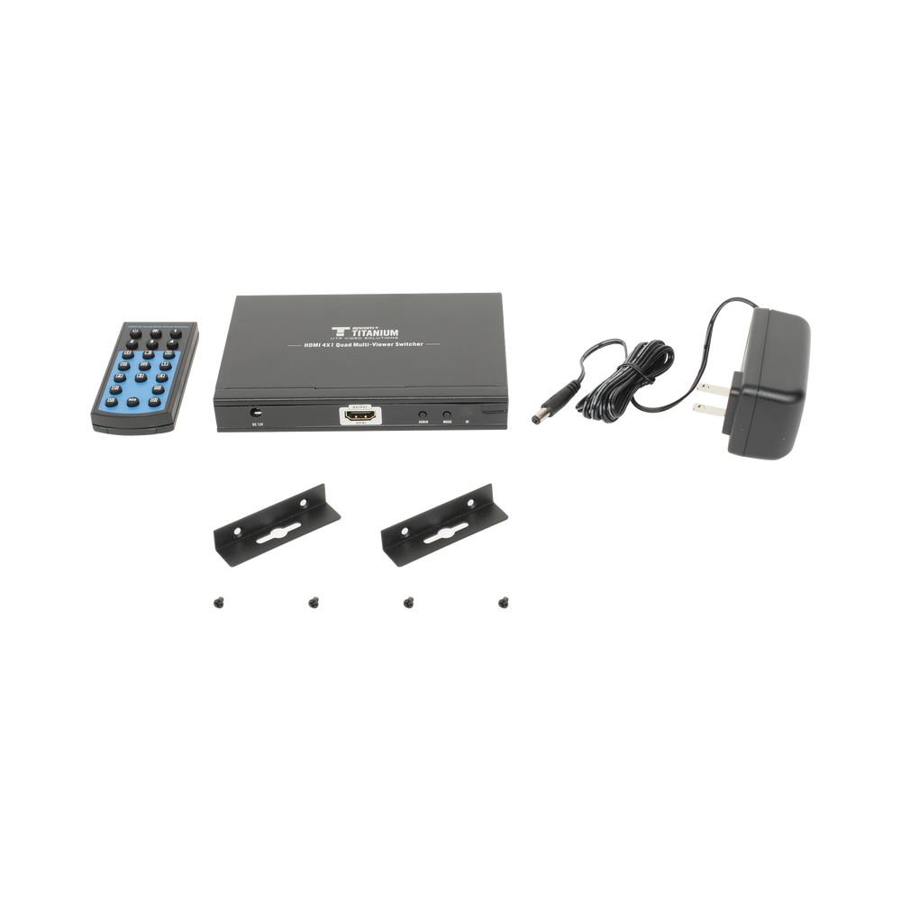 MATRICIAL DE VIDEO HDMI 4X1 (Divisor) / 4 Entradas a 1 Salida HDMI / 1080p @ 60Hz / Diferentes modos de Display / Pantalla completa, Modo Dual, Modo Quad / Conmutación por Botón o Control Remoto / Botón de Control de audio.