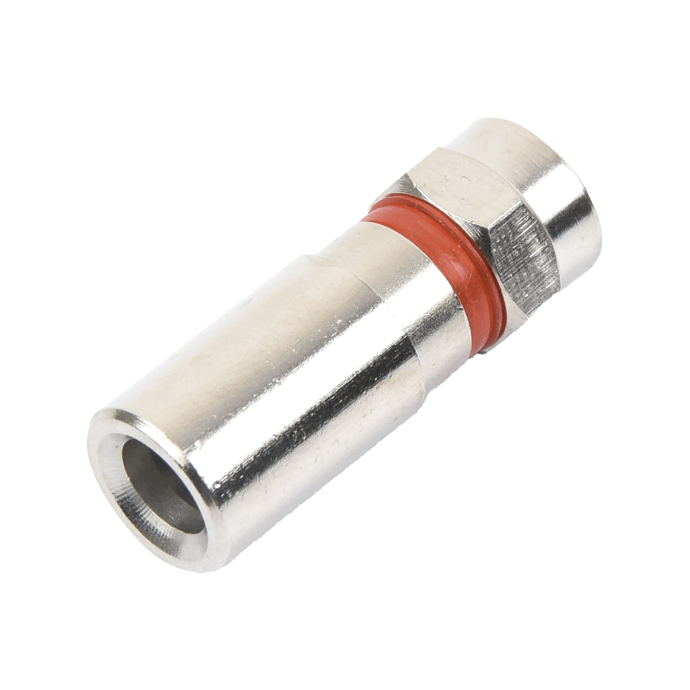 F Male Compression Connector, Metallic for RG-59 cable, Nickel-Plated Bronze Body.