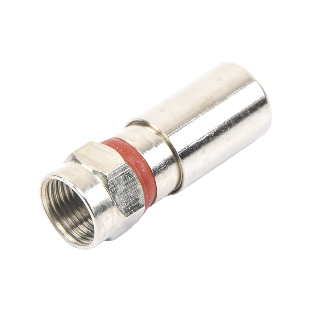Conector F Macho de Compresión, Metálico para cable RG-6, Cuerpo de Bronce Niquelado.