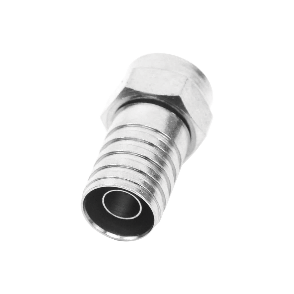 Conector F Macho, Plegable de Doble Blindaje para cable RG-59, Cuerpo de Bronce Niquelado.