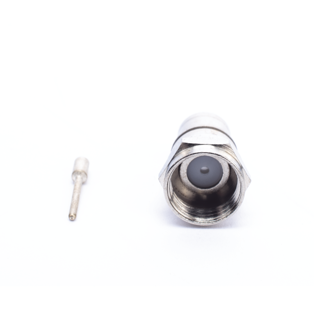 Foldable F Male Connector, With PIN for RG-59 Cable, Nickel-Plated Bronze Body.