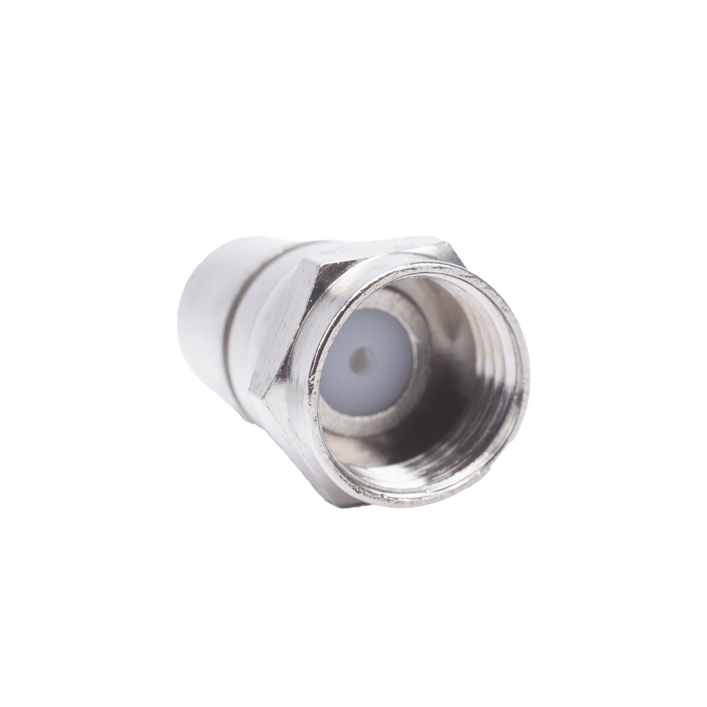 Conector F Macho, Plegable con PIN para Cable RG-6, Cuerpo de Bronce Niquelado.