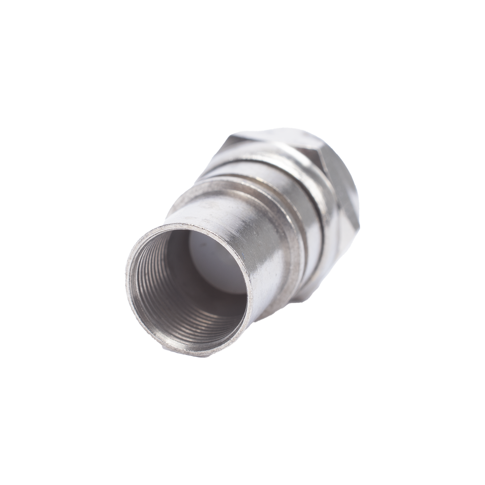 Conector F Macho, Plegable con PIN para Cable RG-6, Cuerpo de Bronce Niquelado.