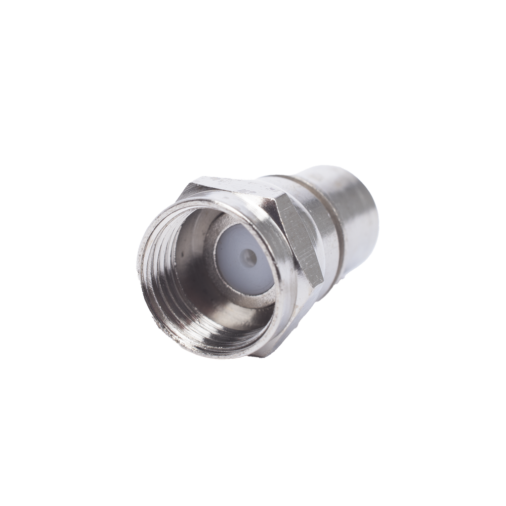 Conector F Macho, Plegable con PIN para Cable RG-6, Cuerpo de Bronce Niquelado.