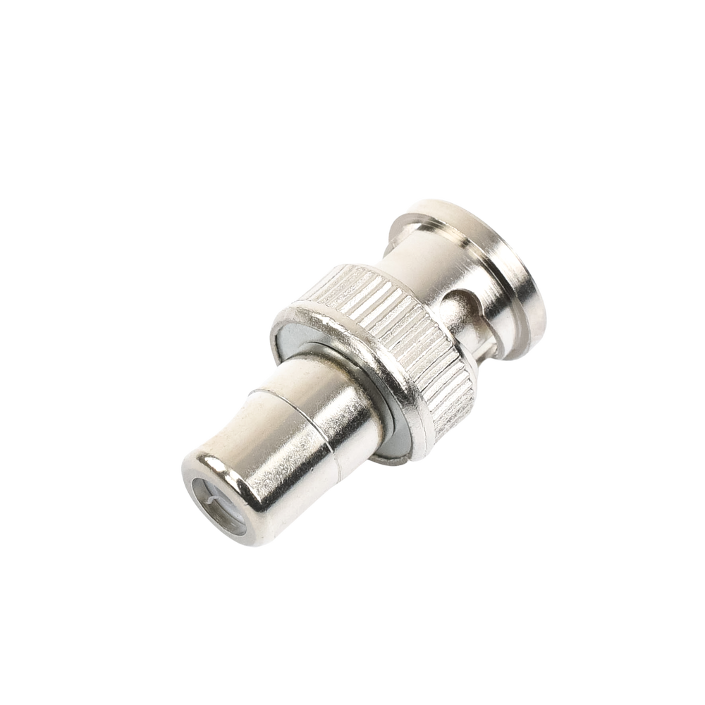 Adaptador en línea para 75 Ohm, de conector BNC macho a RCA hembra en aplicaciones de Audio-Video para cámaras, monitores y DVR´s.