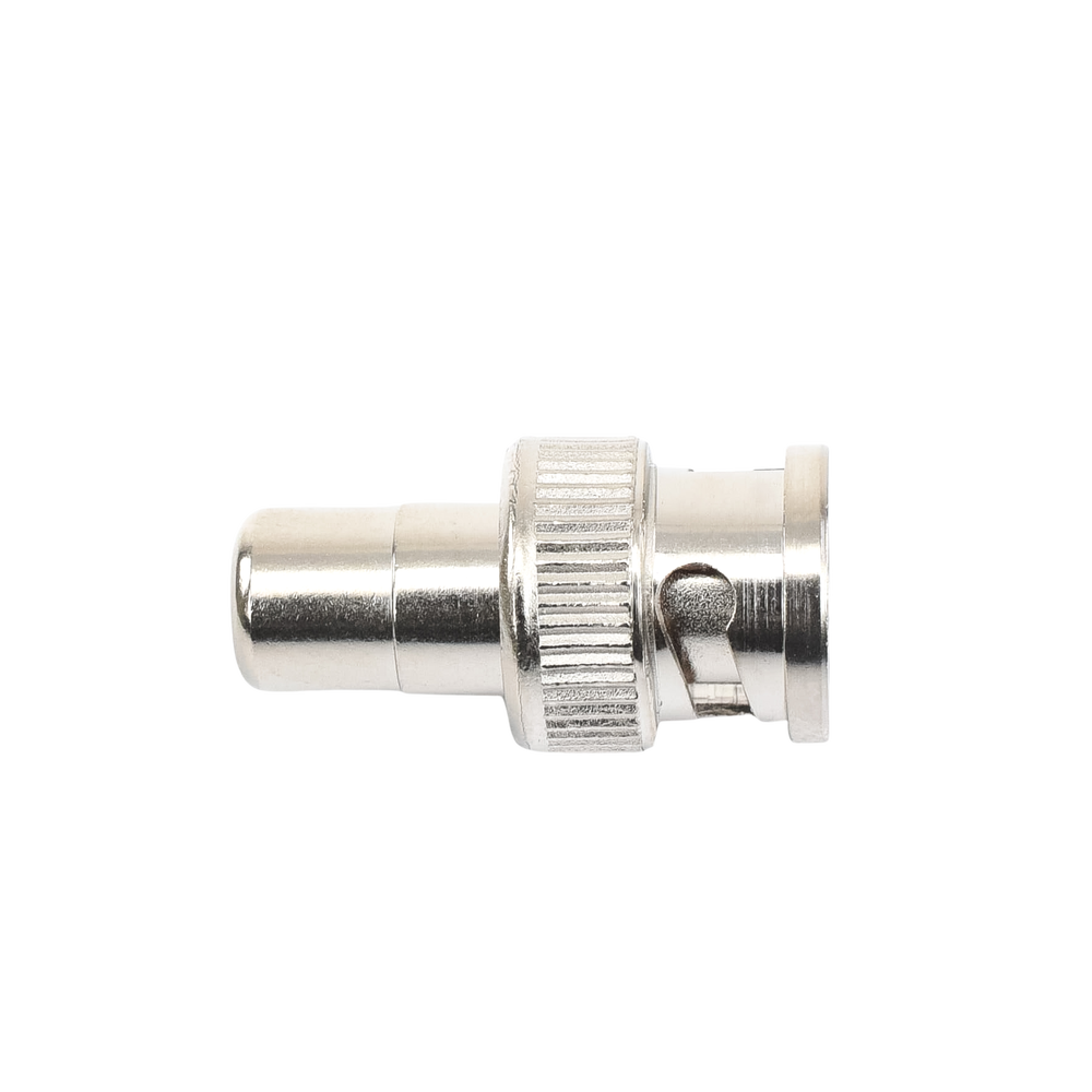 Adaptador en línea para 75 Ohm, de conector BNC macho a RCA hembra en aplicaciones de Audio-Video para cámaras, monitores y DVR´s.