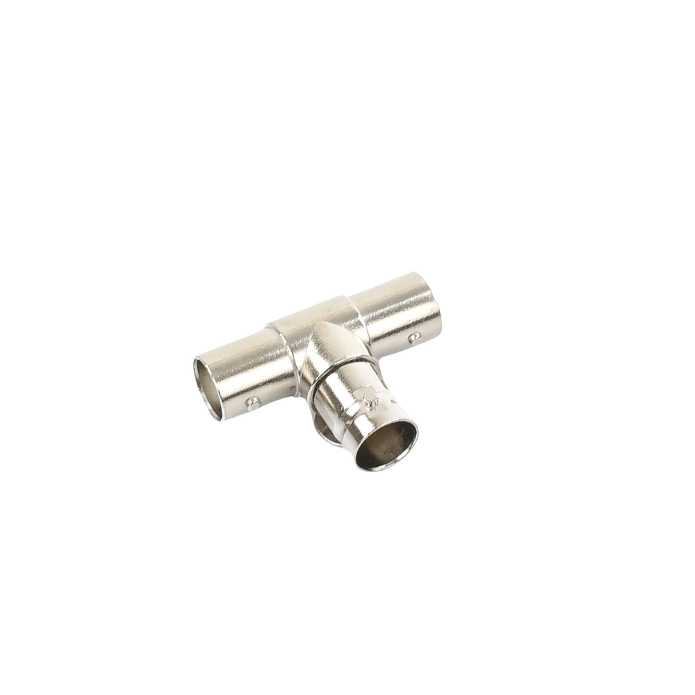 T-adapter for 75 Ohm triple BNC female connectors, Nickel/Gold/Teflon.
