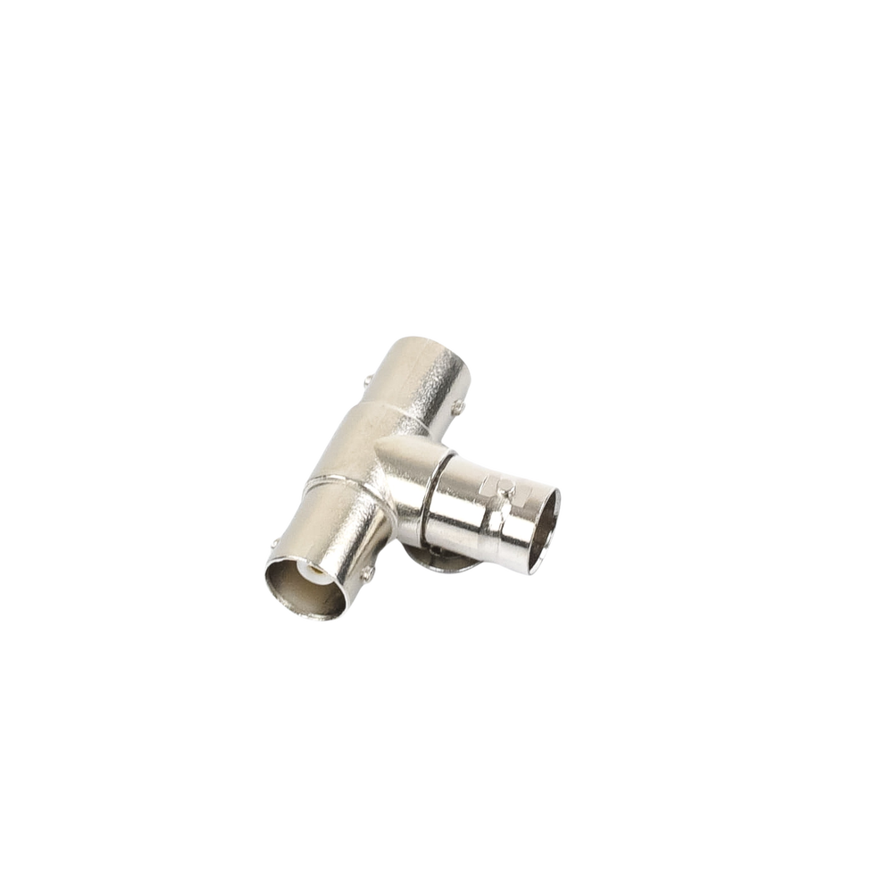T-adapter for 75 Ohm triple BNC female connectors, Nickel/Gold/Teflon.