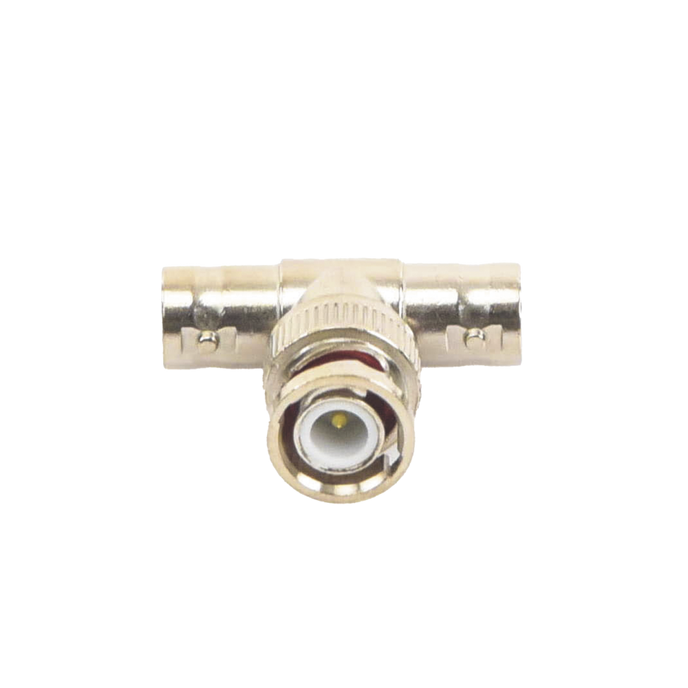 T-adapter for 75 Ohm BNC Male to Dual BNC Female Connector, Nickel/Gold/Teflon.