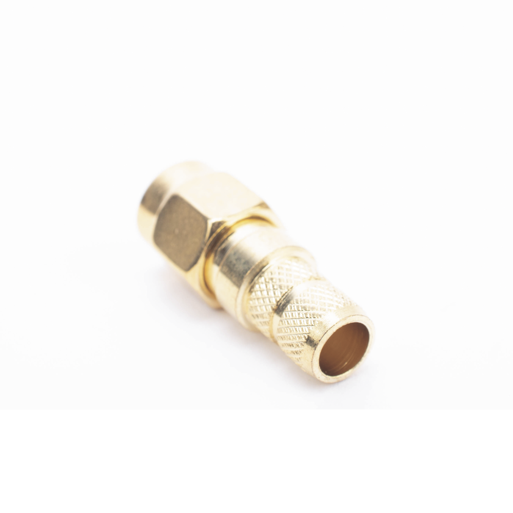 Reverse SMA Male Connector with Folding Ring for RG-8/X, LMR-240, 9258 Cables, Gold/Gold/Teflon.