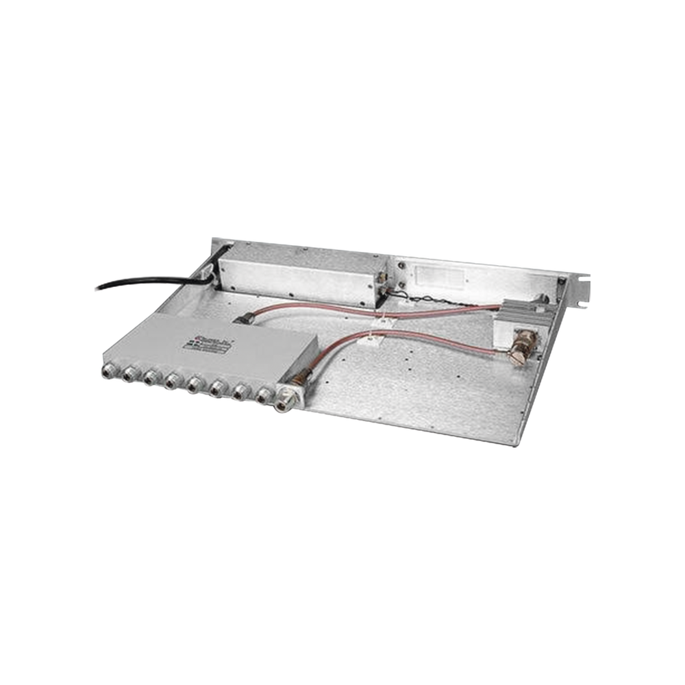Multiacoplador Compacto para 400-512 MHz, 40 MHz de Ancho-Banda, 0-18 dB de Ganancia, 8 puertos, 1 Unidad Rack (1.75") de altura y fuente con inyector para alimentación de TTA.