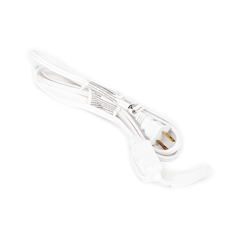 3-outlet polarized white extension cord for indoor use, 1.83 meters long, 16 AWG gauge