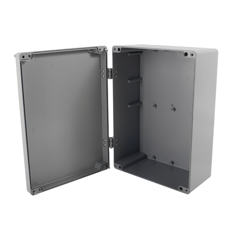 Gabinete de Aluminio para Exterior (IP66) de 390 x 280 x 158 mm con Rápida Disipación de Calor, Cierre por Tornillos con Bisagra.