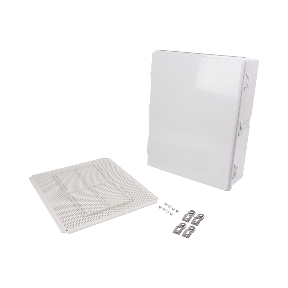 Gabinetes NEMA, cuerpo gris, cubierta gris para interior y exterior (400 x 500 x 160 mm), incluye panel
