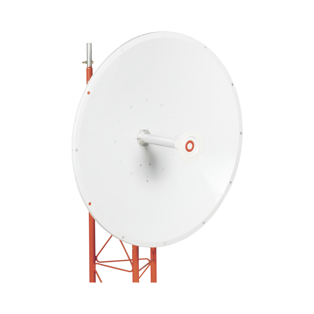 Antena direccional de 3ft, 4.9 a 6.5 GHz, Ganancia 34 dBi, Conectores SMA, Polarización doble, incluye montaje para torre o mástil