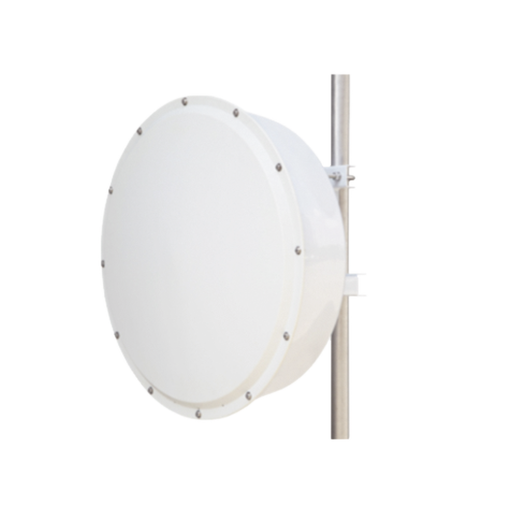 Antena direccional de alta resistencia, Ganancia 30 dBi, (4.9 -6.5 GHz), Plato hondo para mayor inmunidad al ruido, Conectores N-Hembra, Montaje y radomo incluido