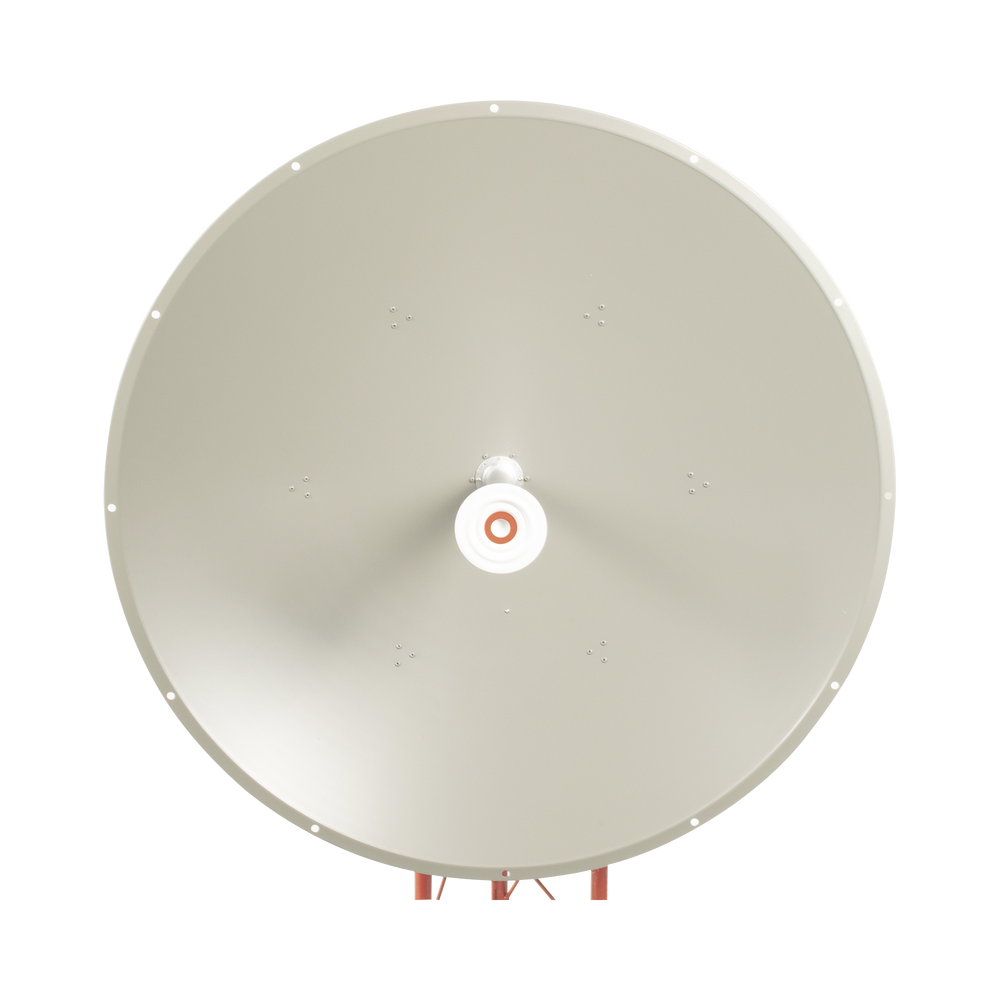 Highly directional antenna, 36 dBi gain, wide frequency range (4.9 - 6.5 GHz), N-female connectors, includes tower mount and stabilizer mount for high winds.
