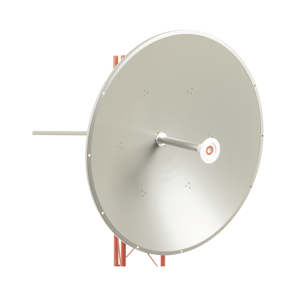 Antena altamente direccional, Ganancia de 36 dBi, Amplio rango frecuencia (4.9 - 6.5 GHz), Conectores N-Hembra, incluye montaje para torre y montaje estabilizador para fuertes vientos.