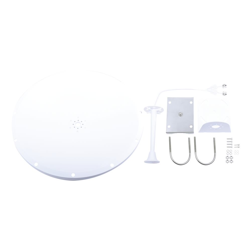 Extended Frequency Directional Antenna / 4.8 - 6.5 GHz / 28 dBi / N-Male connector with jumper included / 90º and 45º polarity / Mounting included for tower or mast