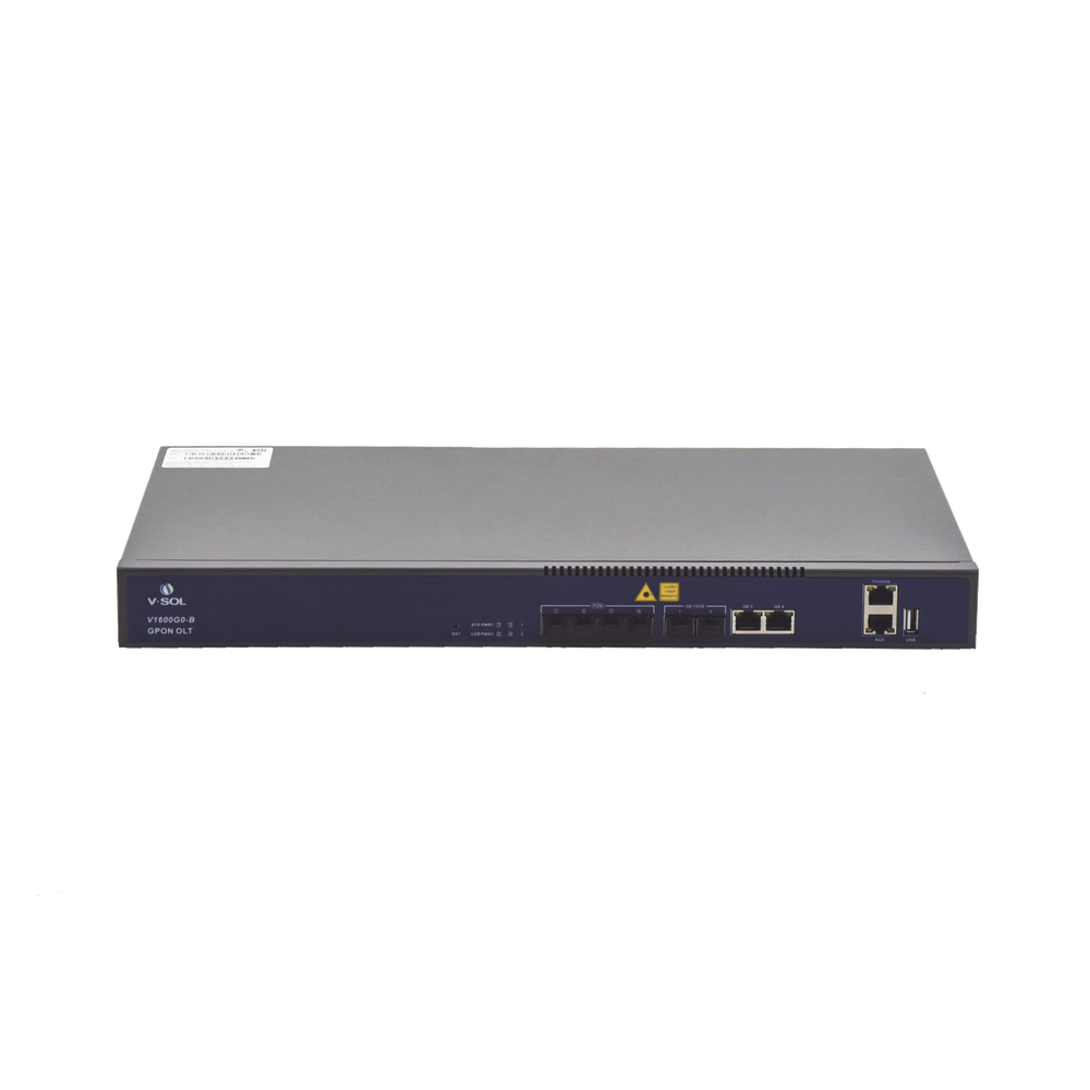 4-port GPON OLT with 4 Uplink ports (2 Gigabit Ethernet ports + 2 Gigabit Ethernet SFP ports), up to 512 ONUs,
