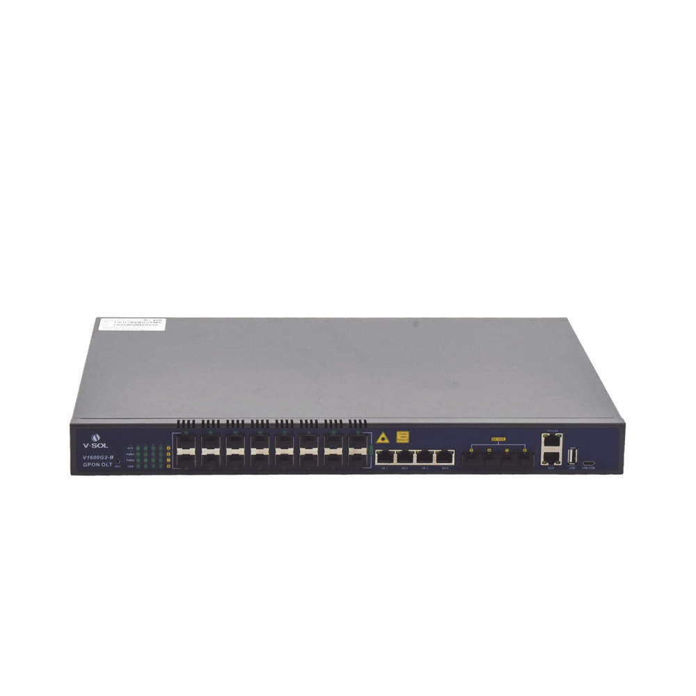 OLT de 16 puertos GPON con 8 puertos Uplink (4 puertos Gigabit Ethernet + 4 puertos SFP / puertos SFP+), hasta 2,048 ONUs