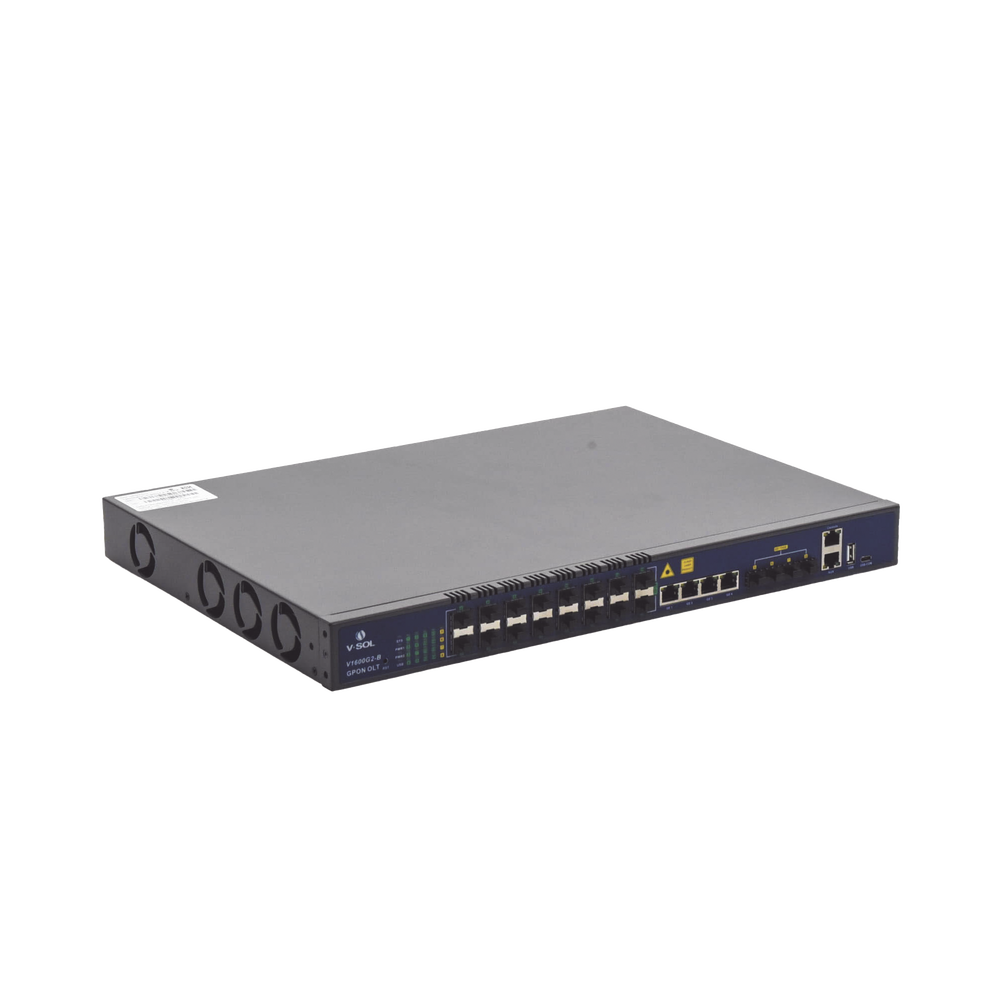 OLT de 16 puertos GPON con 8 puertos Uplink (4 puertos Gigabit Ethernet + 4 puertos SFP / puertos SFP+), hasta 2,048 ONUs