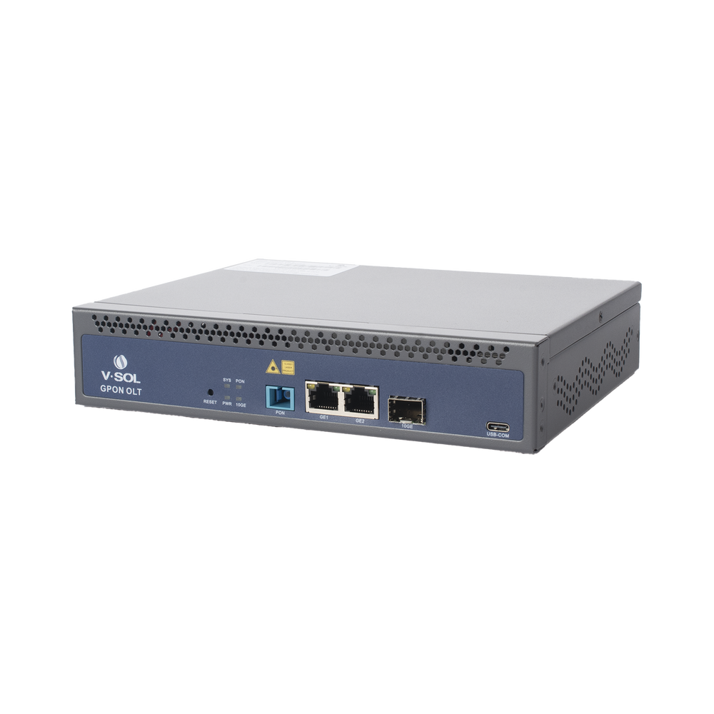 1 GPON port OLT with 3 Uplink ports (2 Gigabit Ethernet ports + 1 SFP/SFP+ port), up to 128 ONUs,