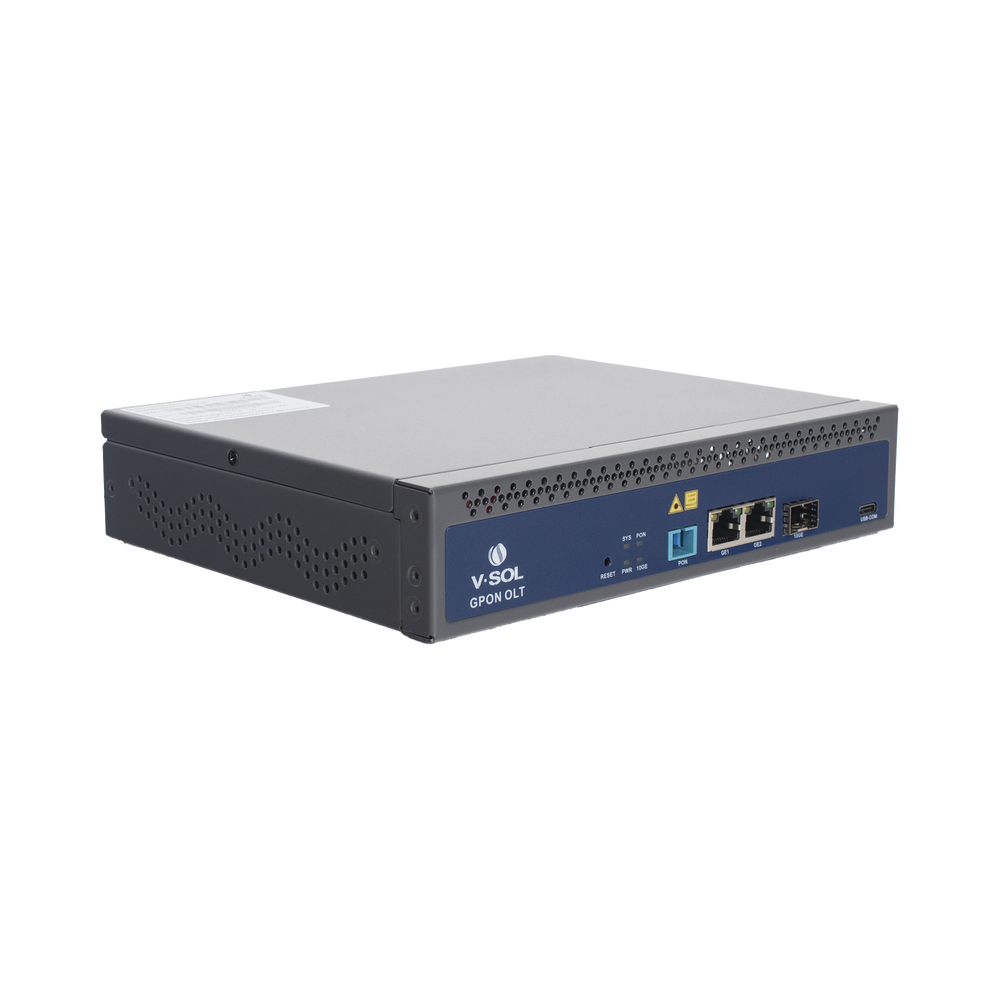 1 GPON port OLT with 3 Uplink ports (2 Gigabit Ethernet ports + 1 SFP/SFP+ port), up to 128 ONUs,