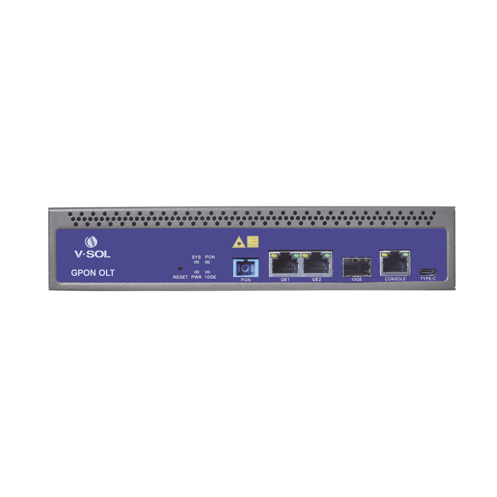 OLT de 1 puerto GPON con 3 puertos Uplink (2 puertos Gigabit Ethernet + 1 puerto SFP/SFP+) , hasta 128 ONUS,