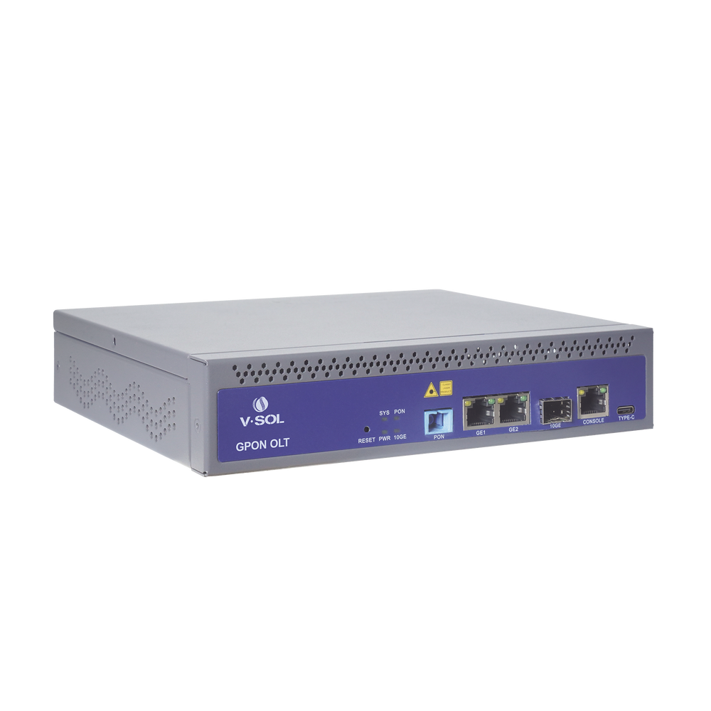 1 GPON port OLT with 3 Uplink ports (2 Gigabit Ethernet ports + 1 SFP/SFP+ port), up to 128 ONUs,