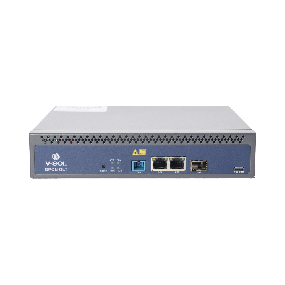 1 GPON port OLT with 3 Uplink ports (2 Gigabit Ethernet ports + 1 SFP/SFP+ port), up to 128 ONUs,