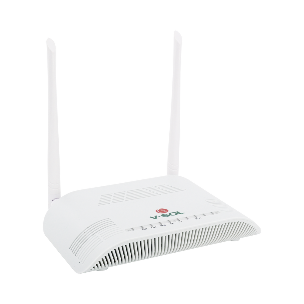 Dual G/EPON ONU with 2.4 GHz Wi-Fi + 1 Gigabit LAN port + 1 Fast Ethernet LAN port, up to 300 Mbps via wireless
