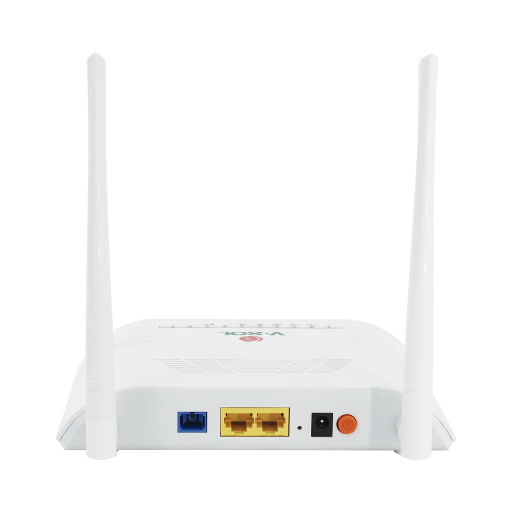 Dual G/EPON ONU with 2.4 GHz Wi-Fi + 1 Gigabit LAN port + 1 Fast Ethernet LAN port, up to 300 Mbps via wireless