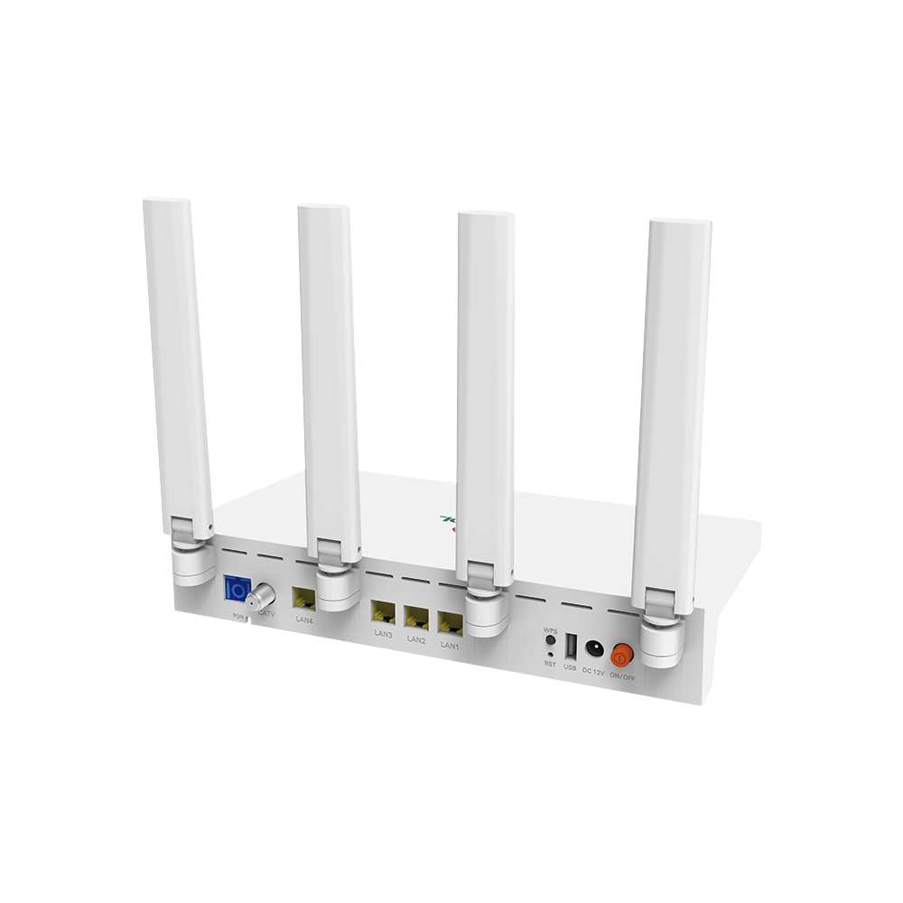 ONU Dual EPON/GPON con WIFI 6 + 1 puerto CATV + 1 puerto USB + 4 puertos Gigabit, Hasta 1500 Mbps