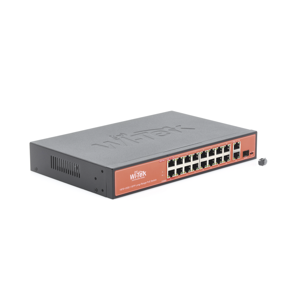 Switch de Largo Alcance de 16 Puertos PoE 10/100Mbps + 1 Puerto GE + 1 Puerto Combo GE SFP, hasta 200W
