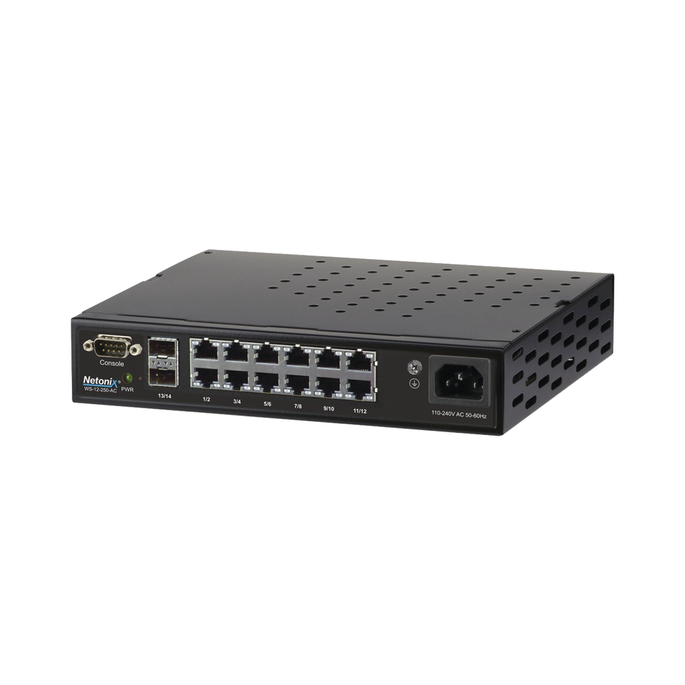 Switch WISP PoE Administrable de 14 puertos (12 PoE Gigabit + 2 SFP) 250W, entrada de 110-120 Vca y 210-230 Vca