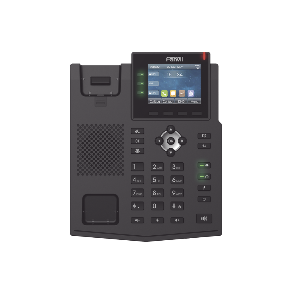 Enterprise IP Phone with European Standards, 6 SIP lines with color LCD display, Gigabit ports, IPv6, Opus and 3-way conferencing, PoE/DC