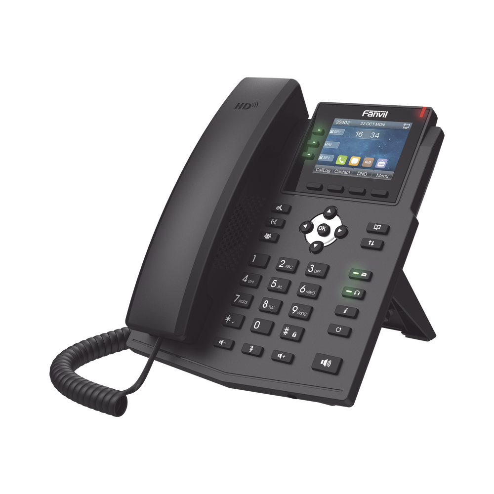 Enterprise IP Phone with European Standards, 6 SIP lines with color LCD display, Gigabit ports, IPv6, Opus and 3-way conferencing, PoE/DC