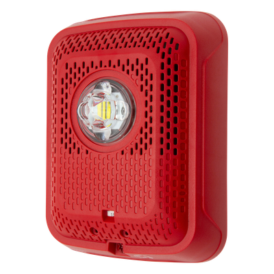 Bocina con Lámpara Estroboscópica, Montaje en Pared, Color Rojo, Nuevo Diseño Moderno y Elegante y Menor Consumo de Corr