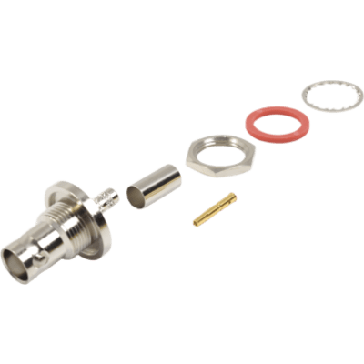 Conector BNC Hembra Hermético de montaje posterior en D Plano, anillo plegable para RG-142/U.