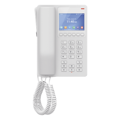 Teléfono IP Hotelero Wi-Fi, 2 líneas SIP con 2 cuentas, codec Opus, IPV4/IPV6, color blanco, con gestión en la nube GDMS