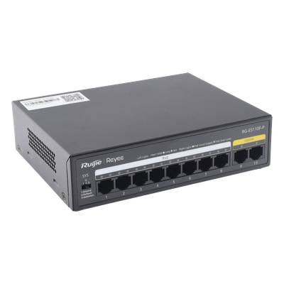 Switch PoE+ con 10 Puertos 10/100 Mbps / 110 W / Carcasa de Acero / No Administrable