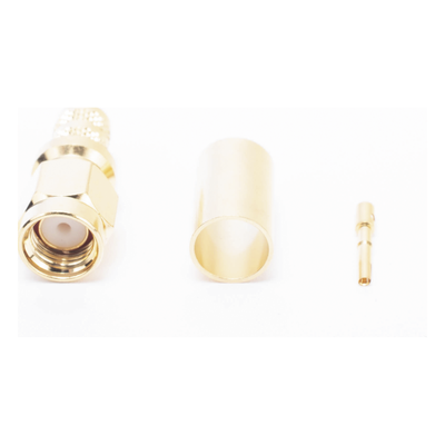 Conector SMA Macho Inverso de Anillo Plegable para Cables 9258, RG-8/X, LMR-240, Oro/Oro/Teflón.