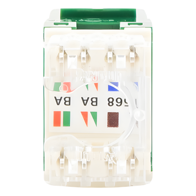 Conector Jack Estilo 110 (de Impacto), Tipo Keystone, Categoría 6, de 8 posiciones y 8 cables, Color Verde