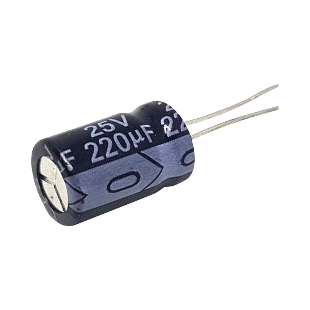 Capacitor Electrolítico Radial de Aluminio de 220 µFd a 25 Vcd.
