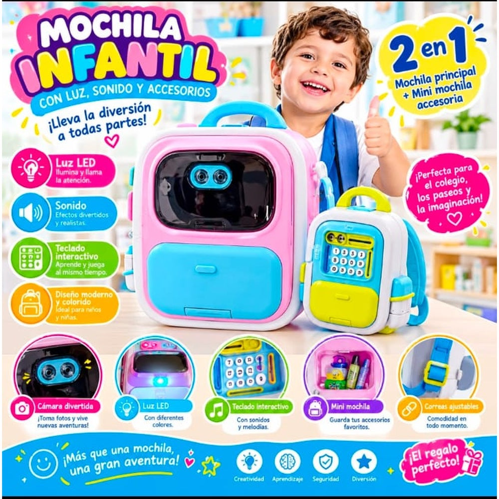 Mochila Infantil 2 en 1 Luz y Sonido
