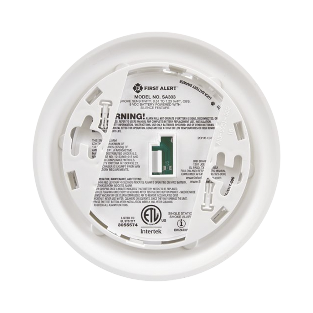 Smoke detector, stand-alone, photoelectric, with silence button